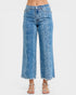 Blue acid-wash jeans on a white background