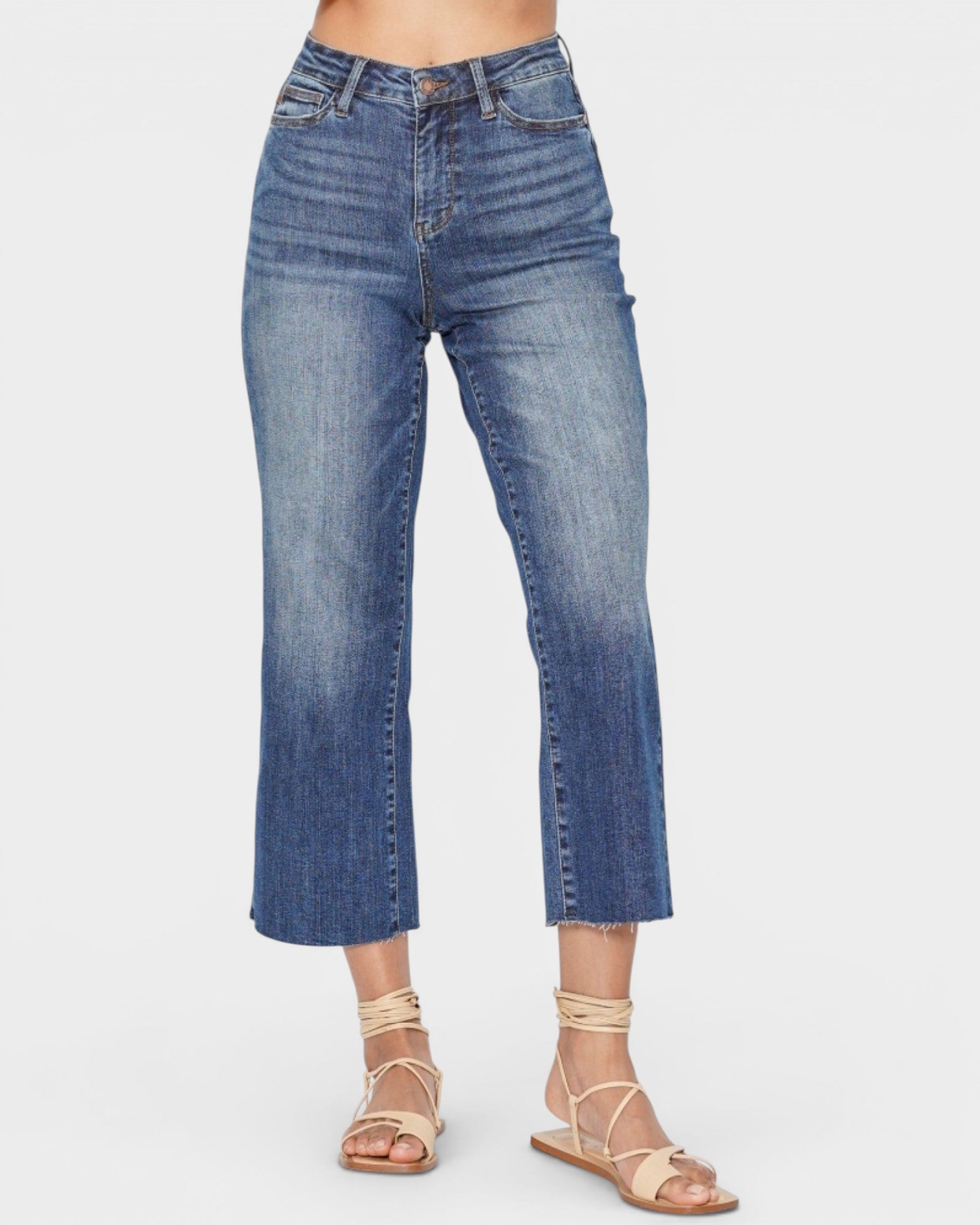 Medium Wash Cropped Kick Flare Jeans
