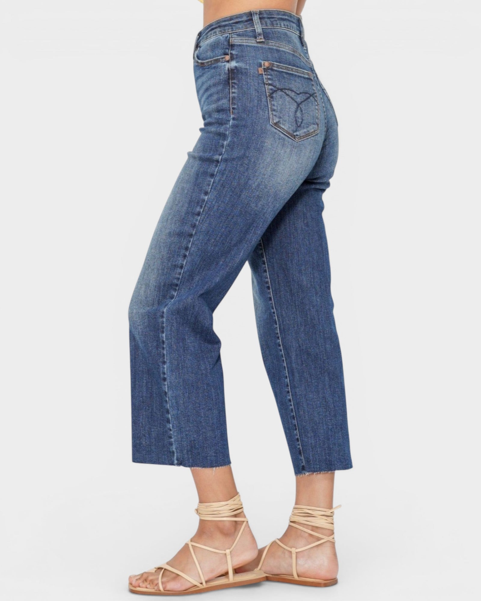 Medium Wash Cropped Kick Flare Jeans