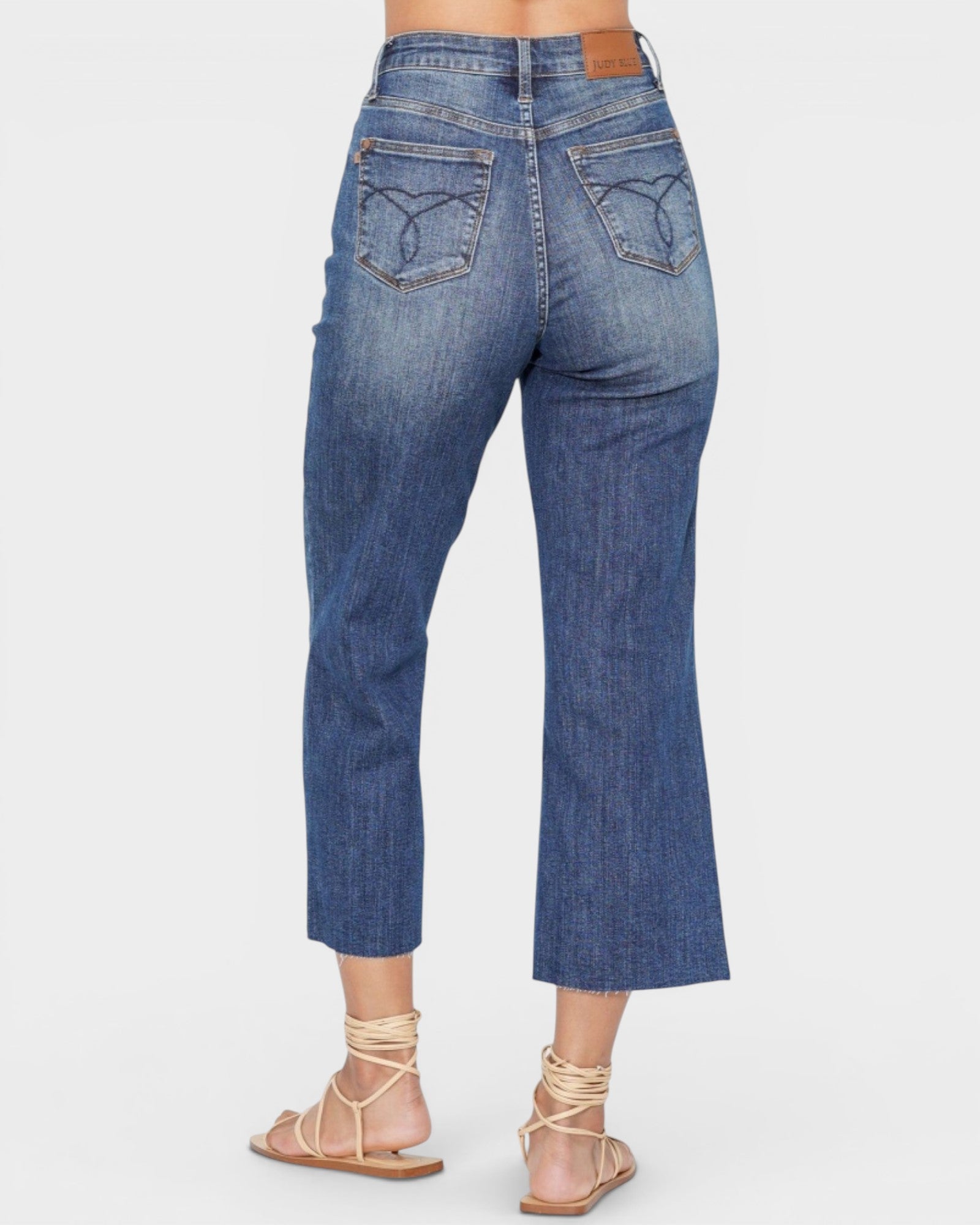 Medium Wash Cropped Kick Flare Jeans