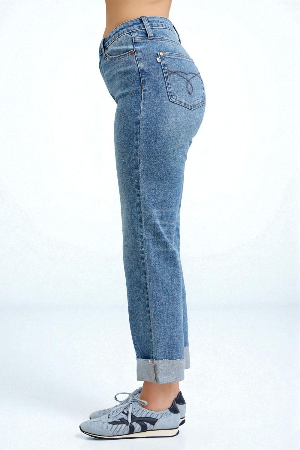 Medium Wash Cuffed Straight Jeans