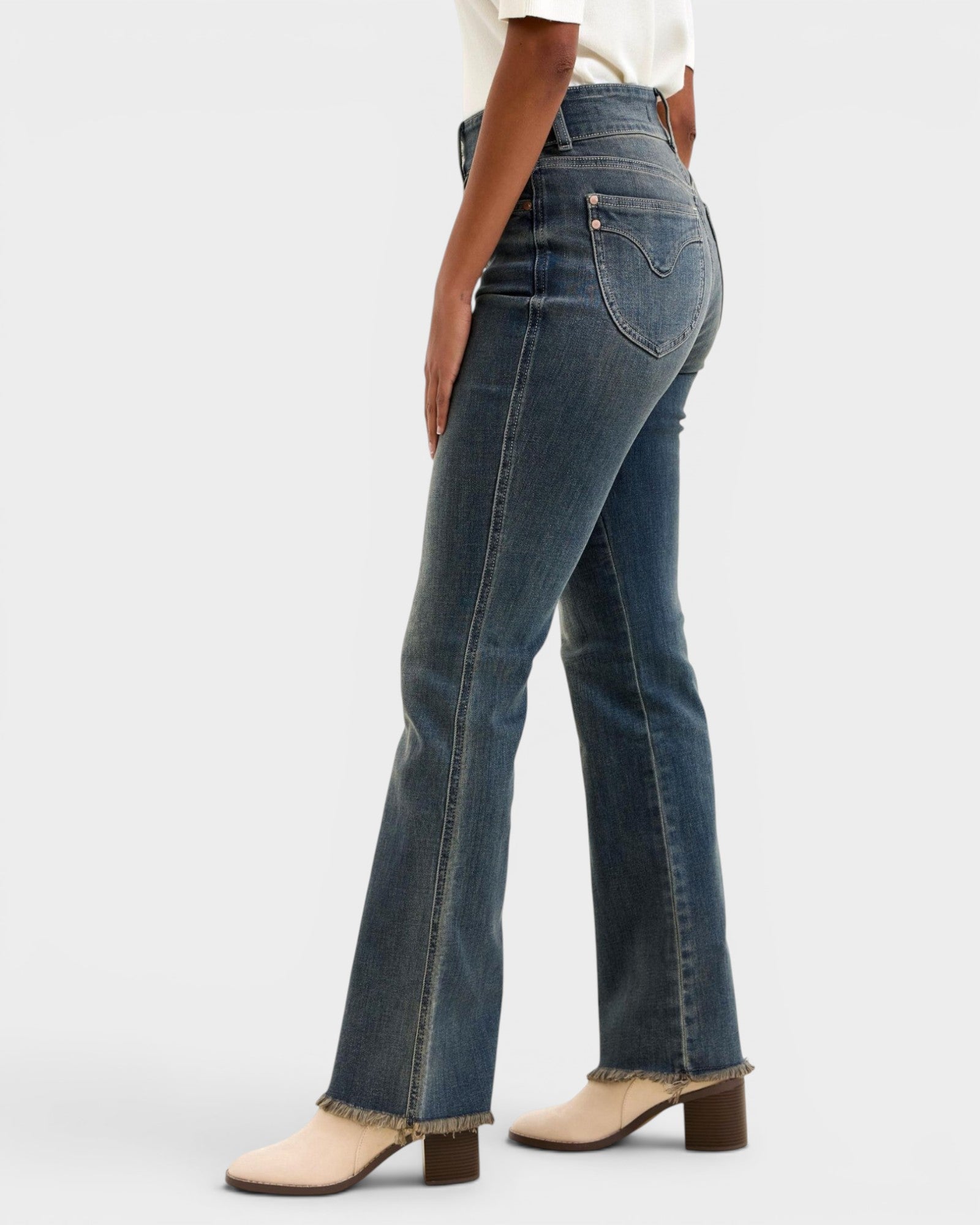 Dark Wash Raw Hem Bootcut Jeans