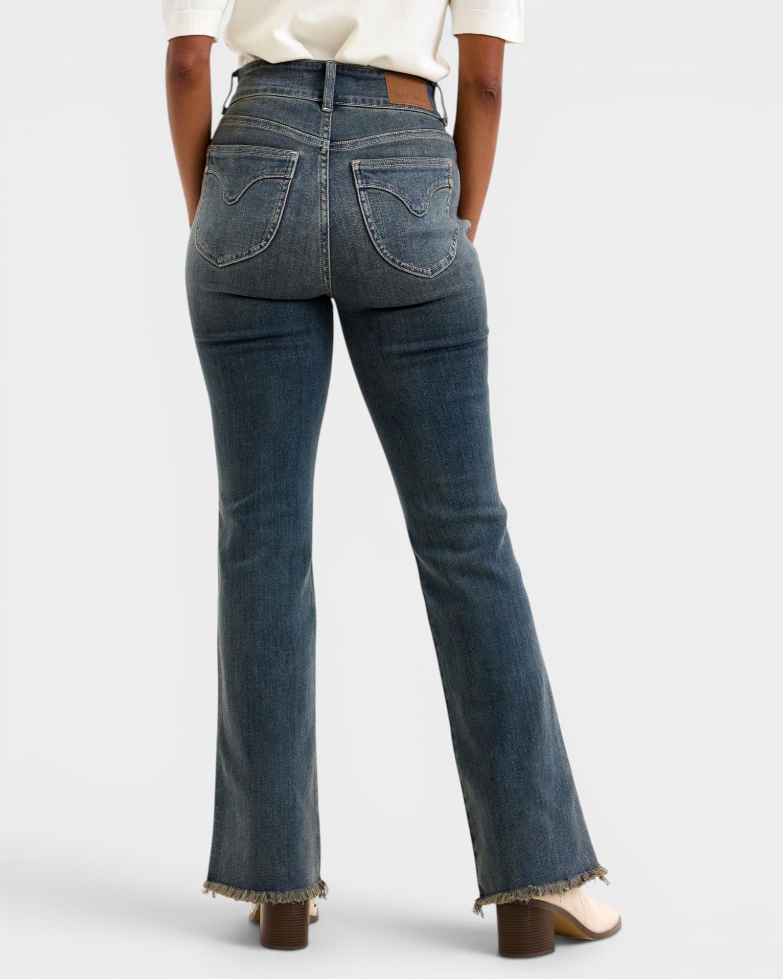 Dark Wash Raw Hem Bootcut Jeans
