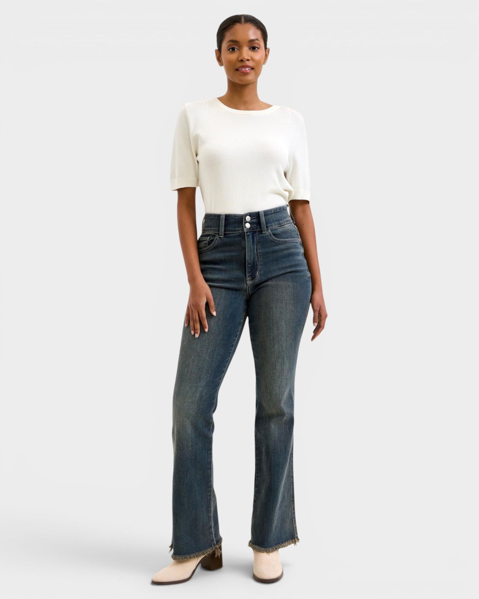 Dark Wash Raw Hem Bootcut Jeans