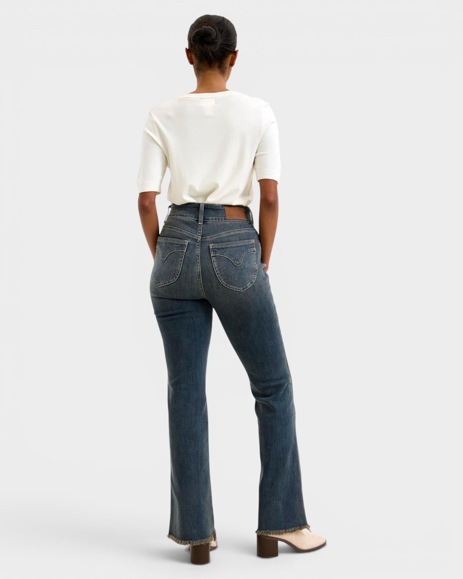Dark Wash Raw Hem Bootcut Jeans