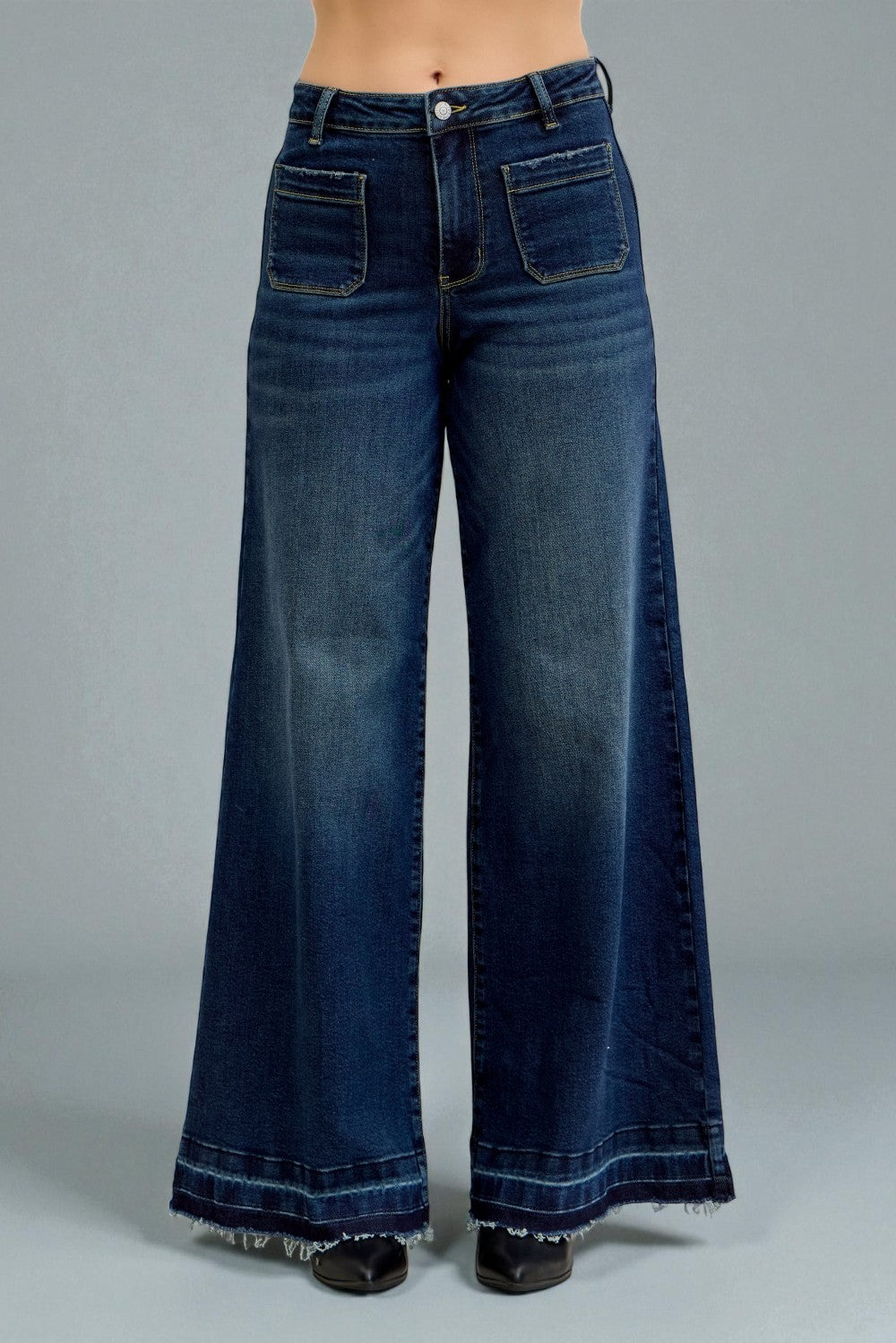 Dark Wash Wide Leg Utility Jeans