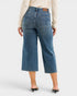 Person wearing blue jeans on a white background