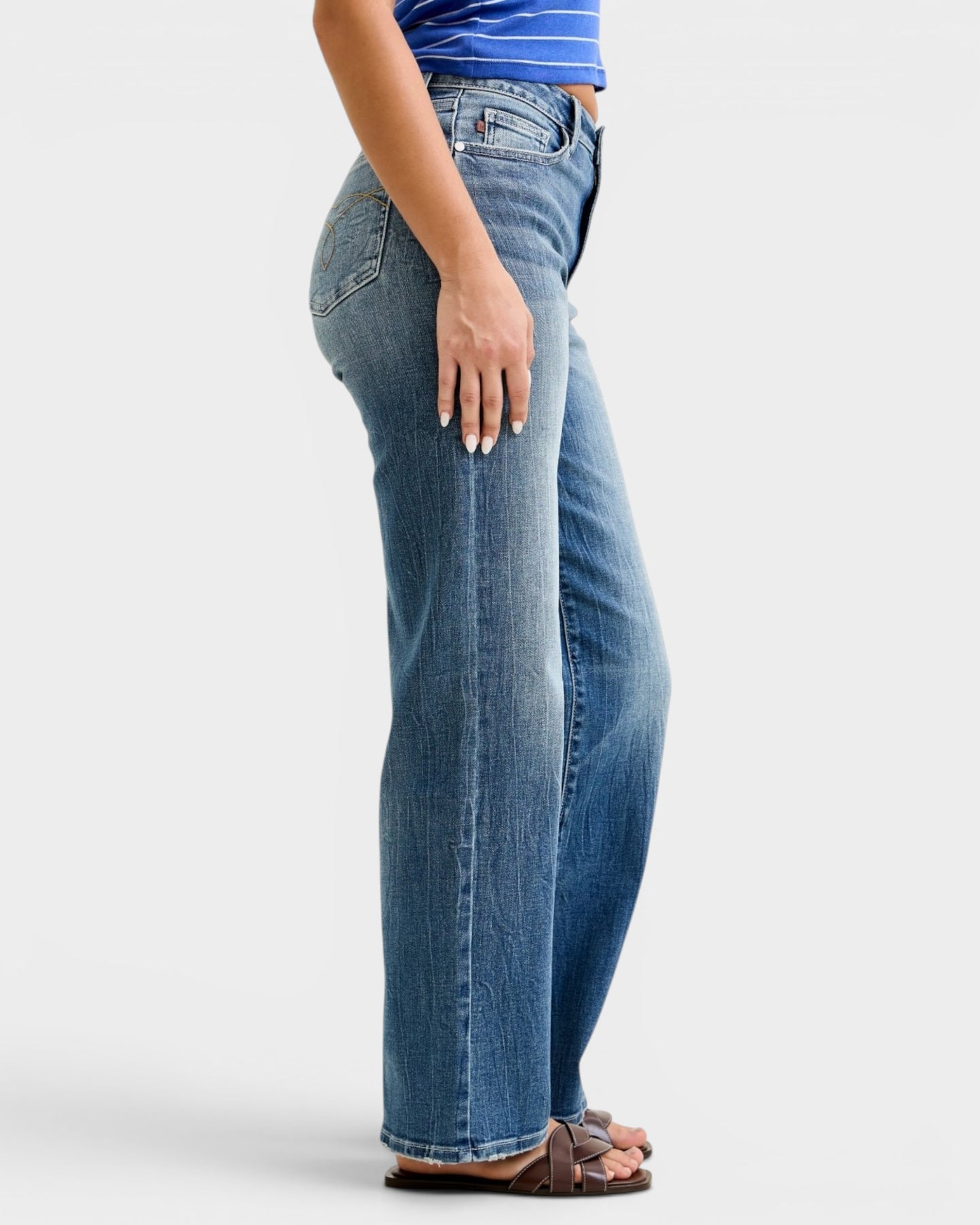 Medium Wash Mid Rise Straight Leg Jeans