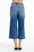Blue denim wide-leg jeans on a white background