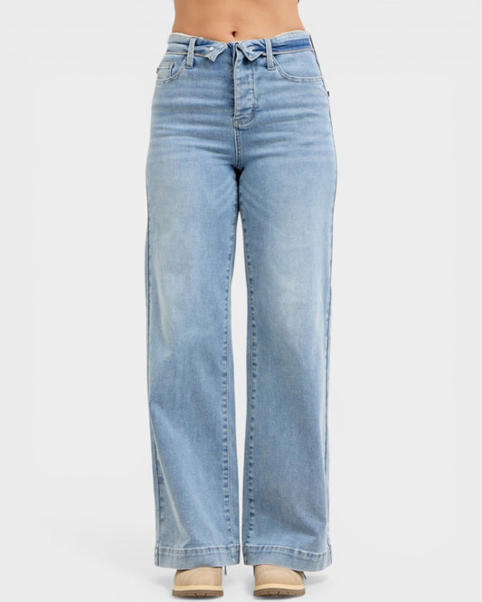 Light blue jeans on a white background