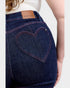 Blue jeans with a heart-shaped pocket and 'Judy Blue' brand label.