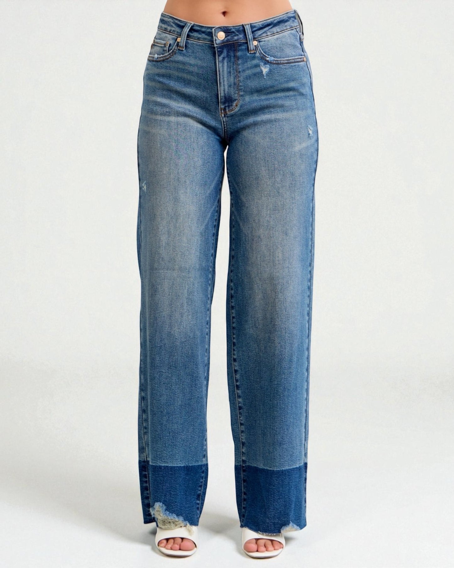 Blue jeans with a white background