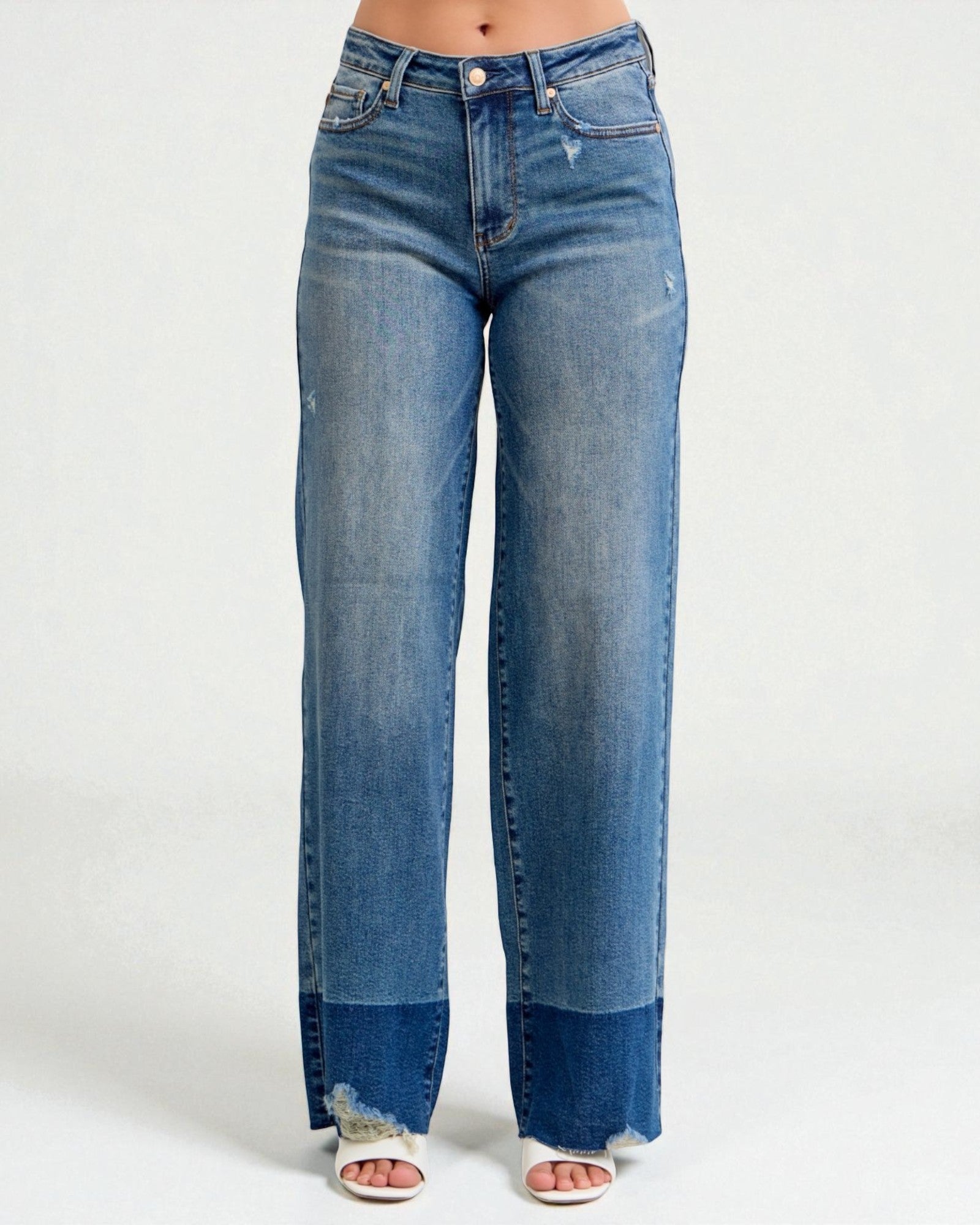 Blue jeans with a white background