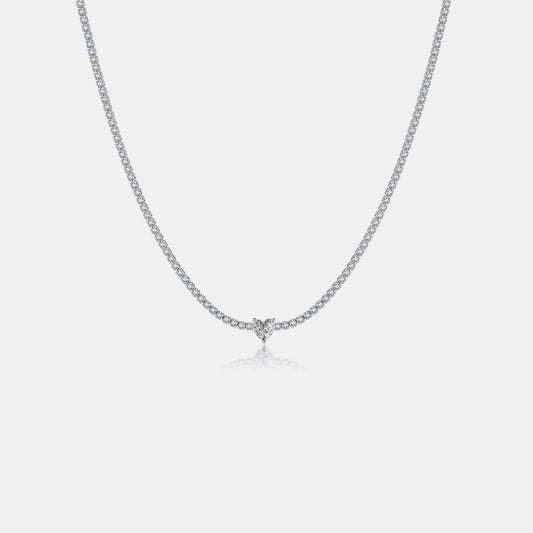 Silver Zircon Heart & Rhinestone Necklace