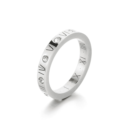 Roman Numeral Inlaid Zircon Ring