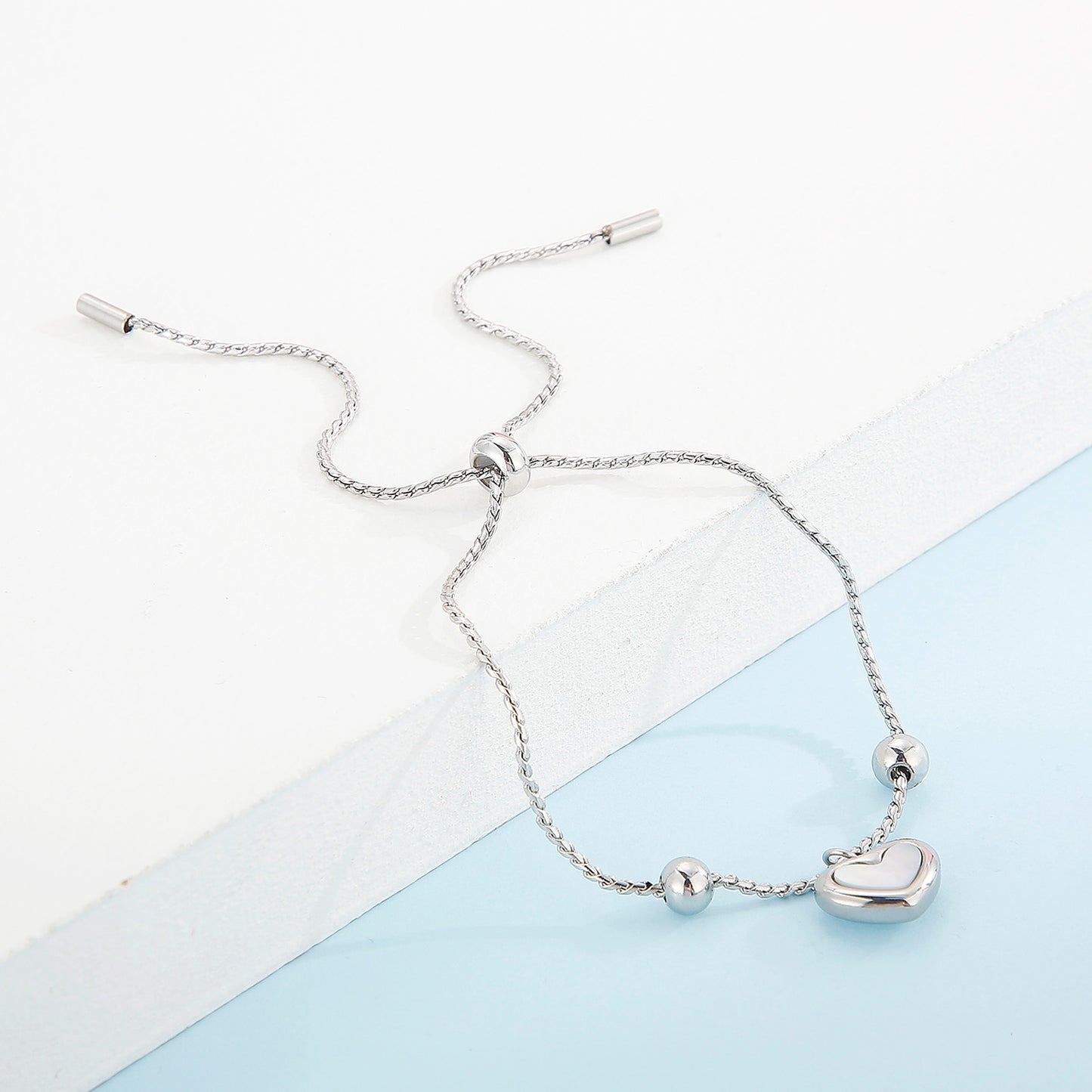 Mother-Of-Pearl Heart Pendant Slider Bracelet
