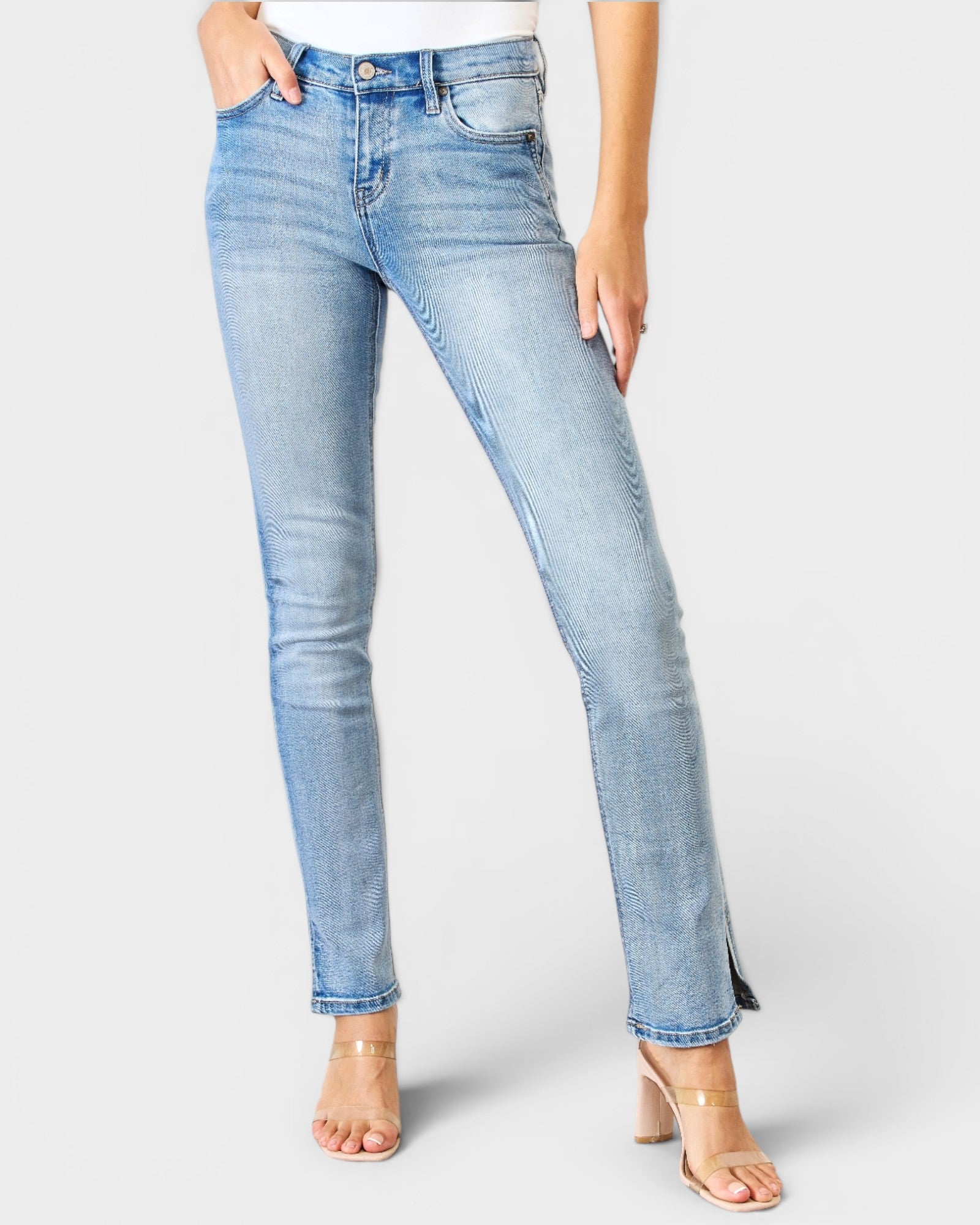 Medium Wash Mid-Rise Split Hem Bootcut Jeans