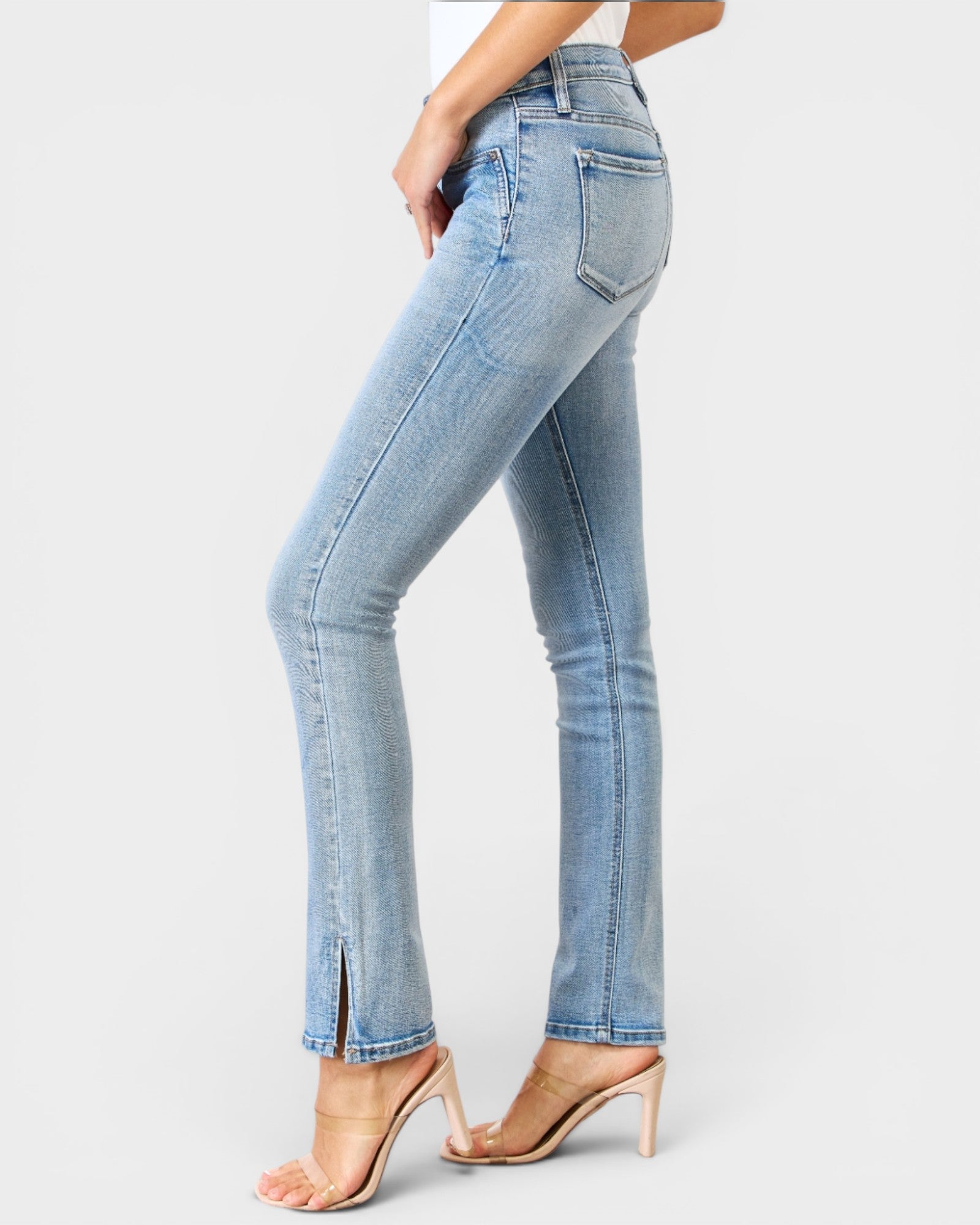 Medium Wash Mid-Rise Split Hem Bootcut Jeans