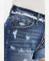 Short en jean délavé foncé avec braguette boutonnée et effet vieilli