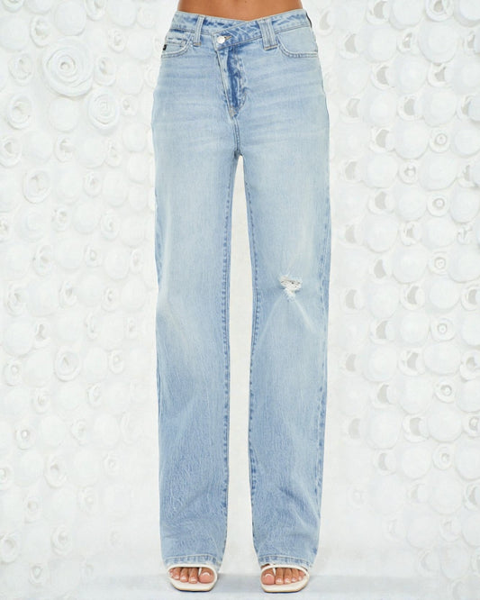 Light blue jeans on a white background