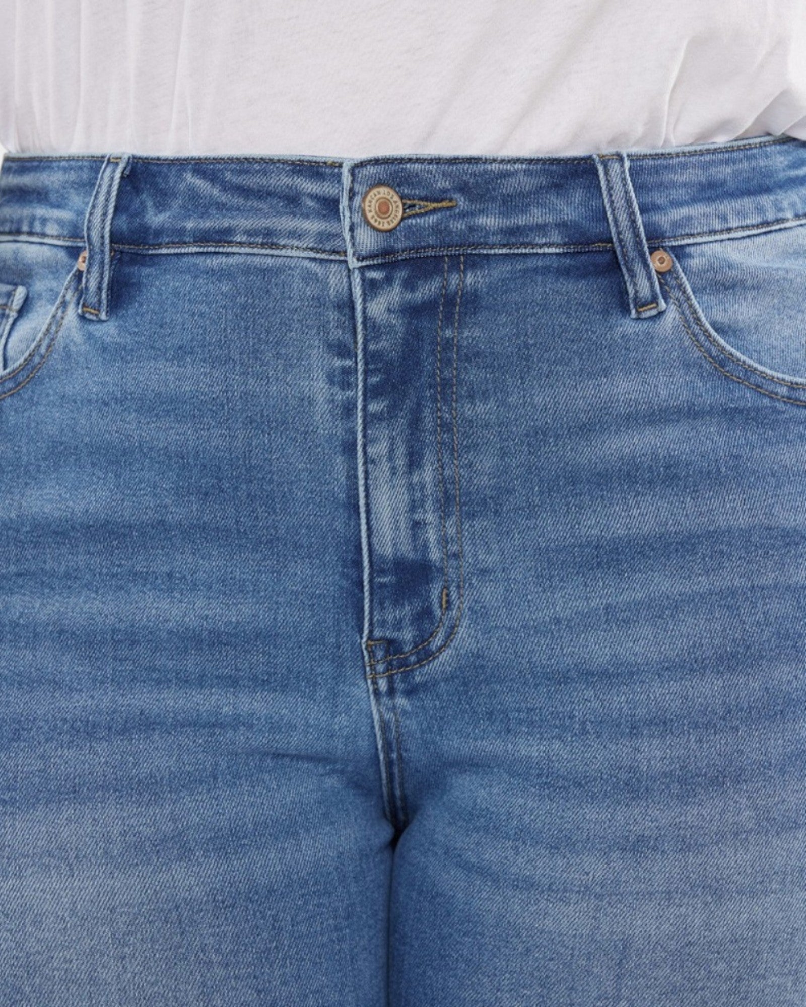 Medium Wash High Rise Straight Leg Jeans