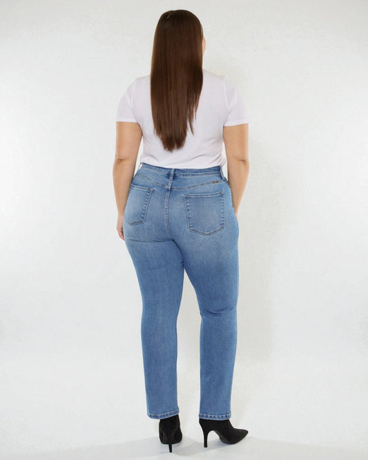 Vaqueros desgastados de cintura alta con lavado medio