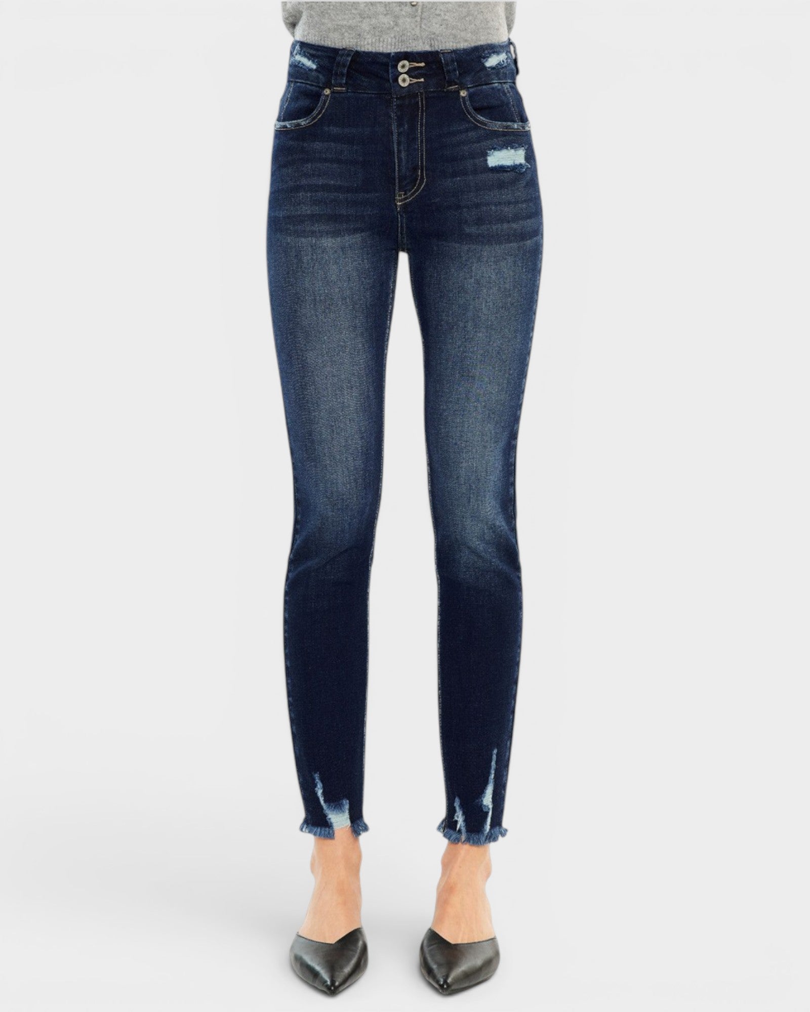 Dark blue jeans on a white background