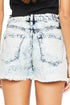 Light blue acid-wash denim shorts worn by a person.