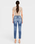 Jeans mom desgastados de tiro alto y lavado medio