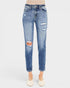 Jeans mom desgastados de tiro alto y lavado medio