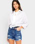 Dark Wash High Rise Distressed Denim Shorts