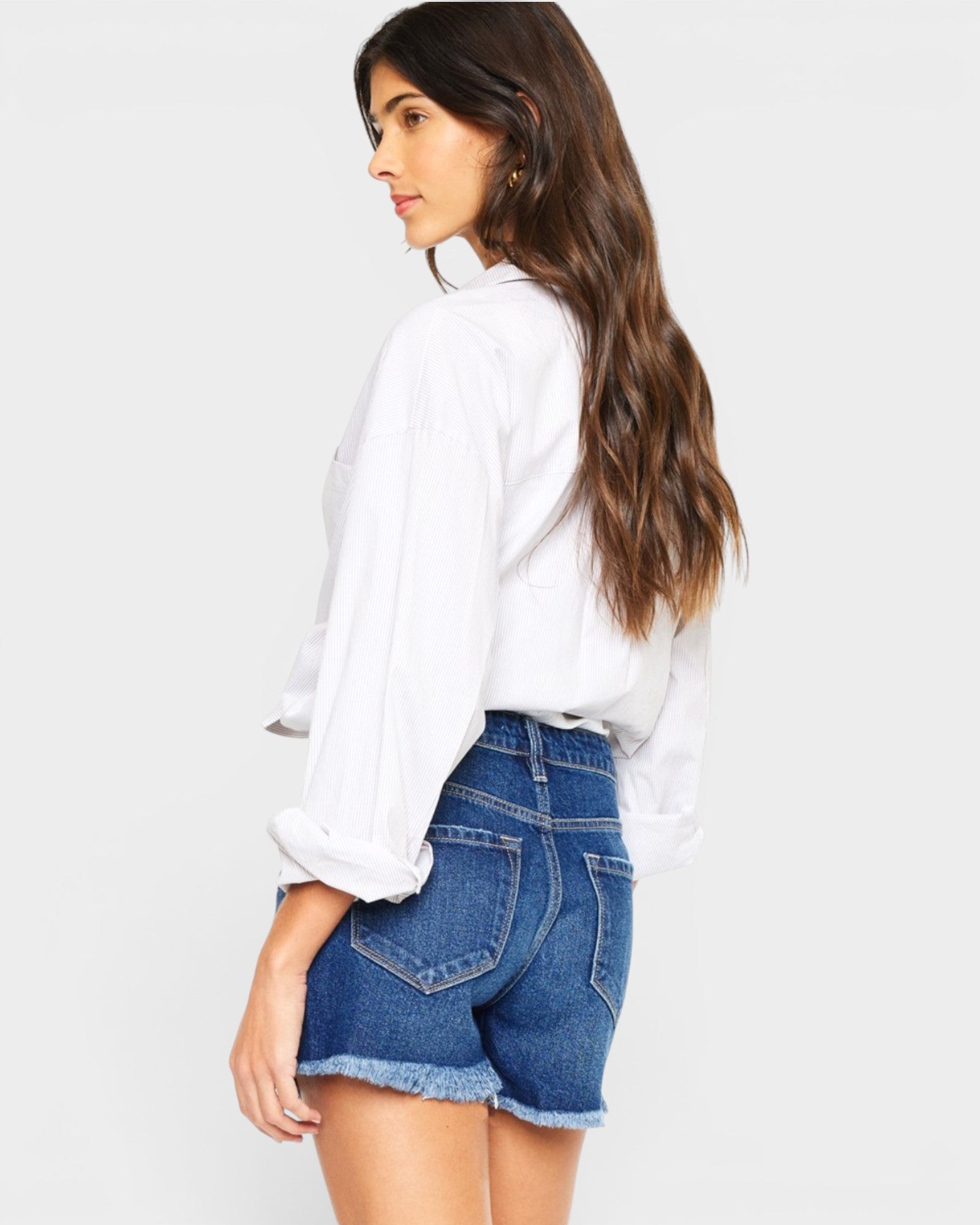 Dark Wash High Rise Distressed Denim Shorts