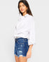 Dark Wash High Rise Distressed Denim Shorts