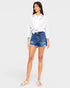 Dark Wash High Rise Distressed Denim Shorts