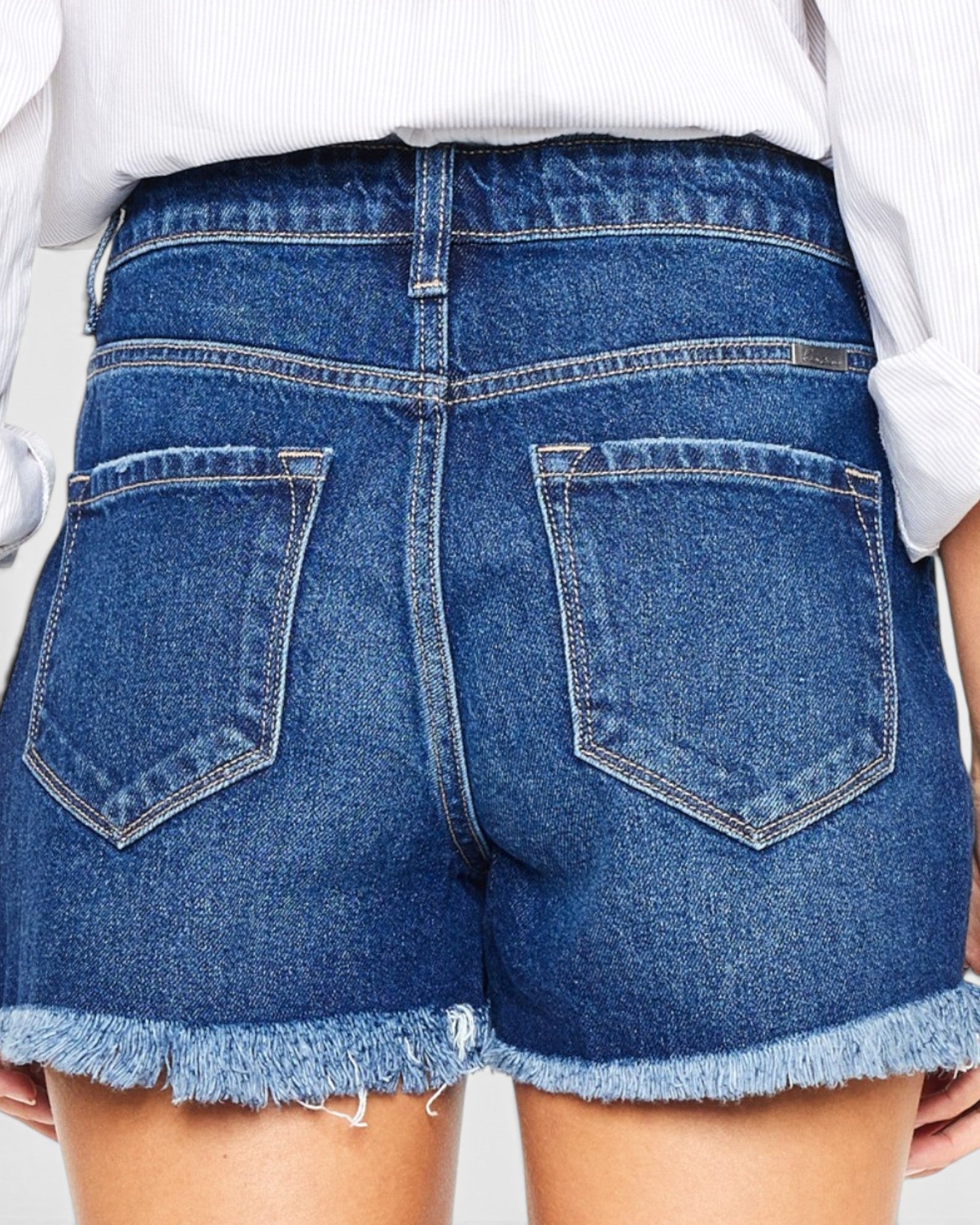 Dark Wash High Rise Distressed Denim Shorts