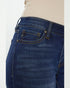 Close-up of blue jeans with a plain background