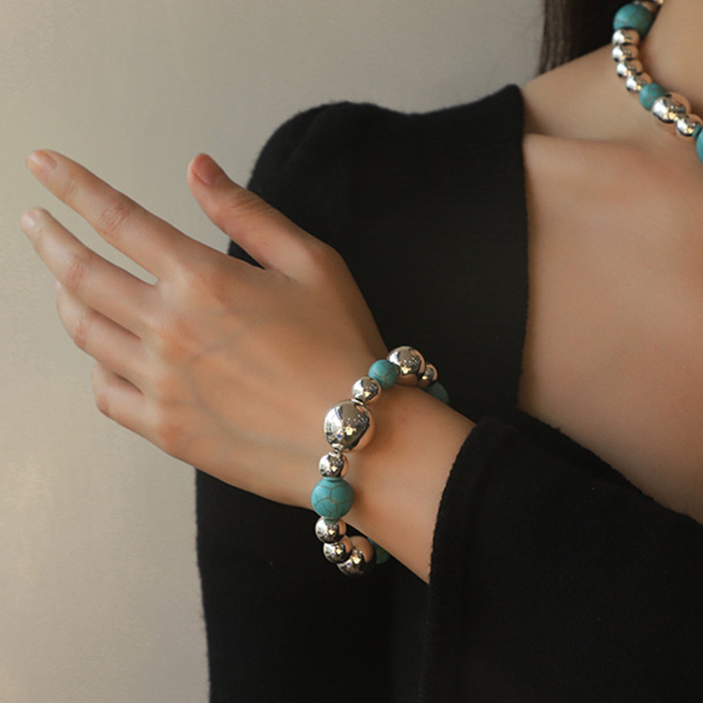 Silver Turquoise Beaded Bracelet
