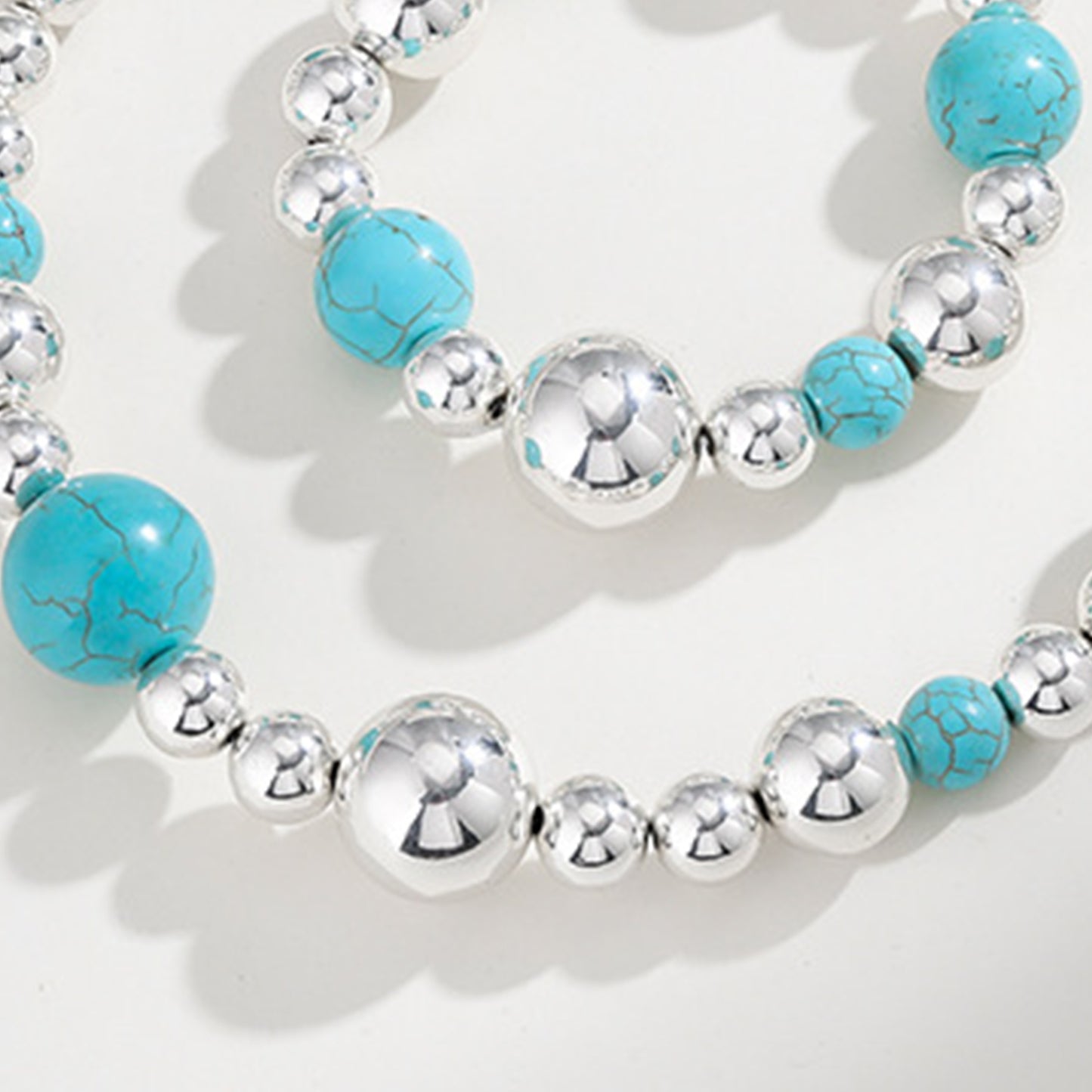 Bracelet perlé en laiton turquoise artificiel en argent