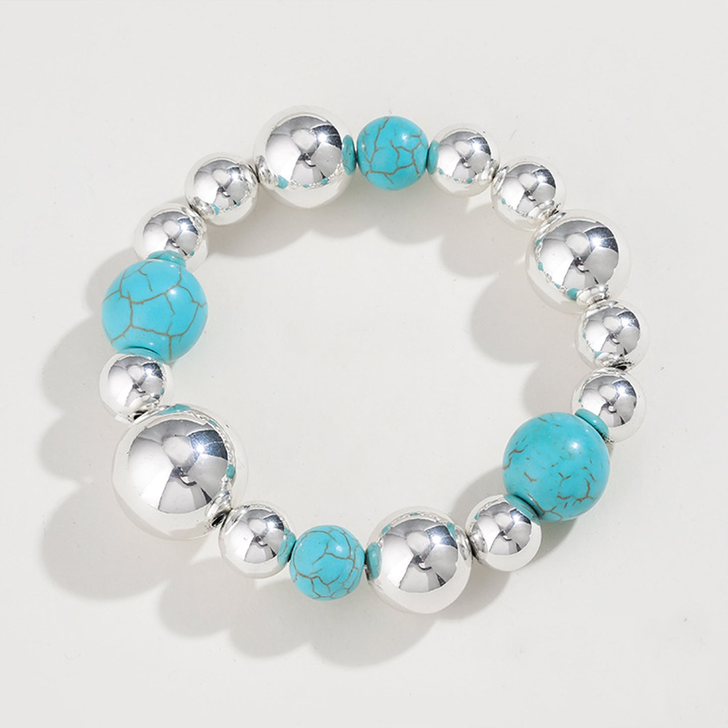 Bracelet perlé en laiton turquoise artificiel en argent
