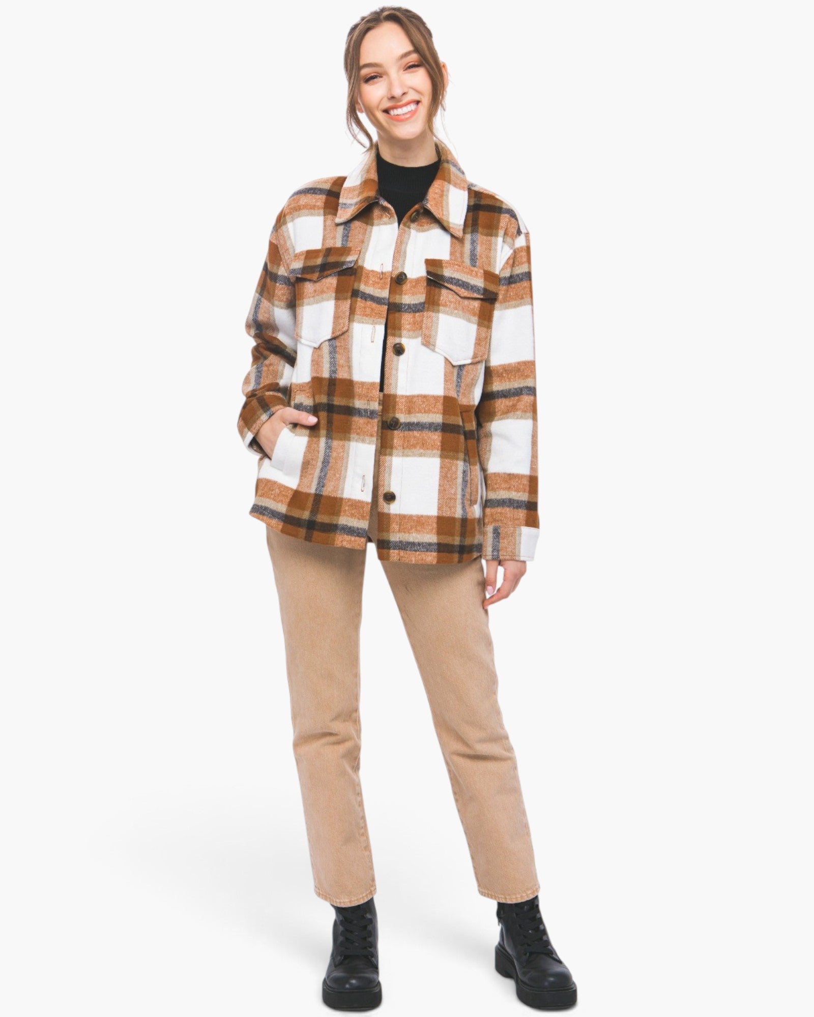 Veste boutonnée à carreaux en argile