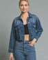 Veste en jean courte boutonnée à ourlet brut