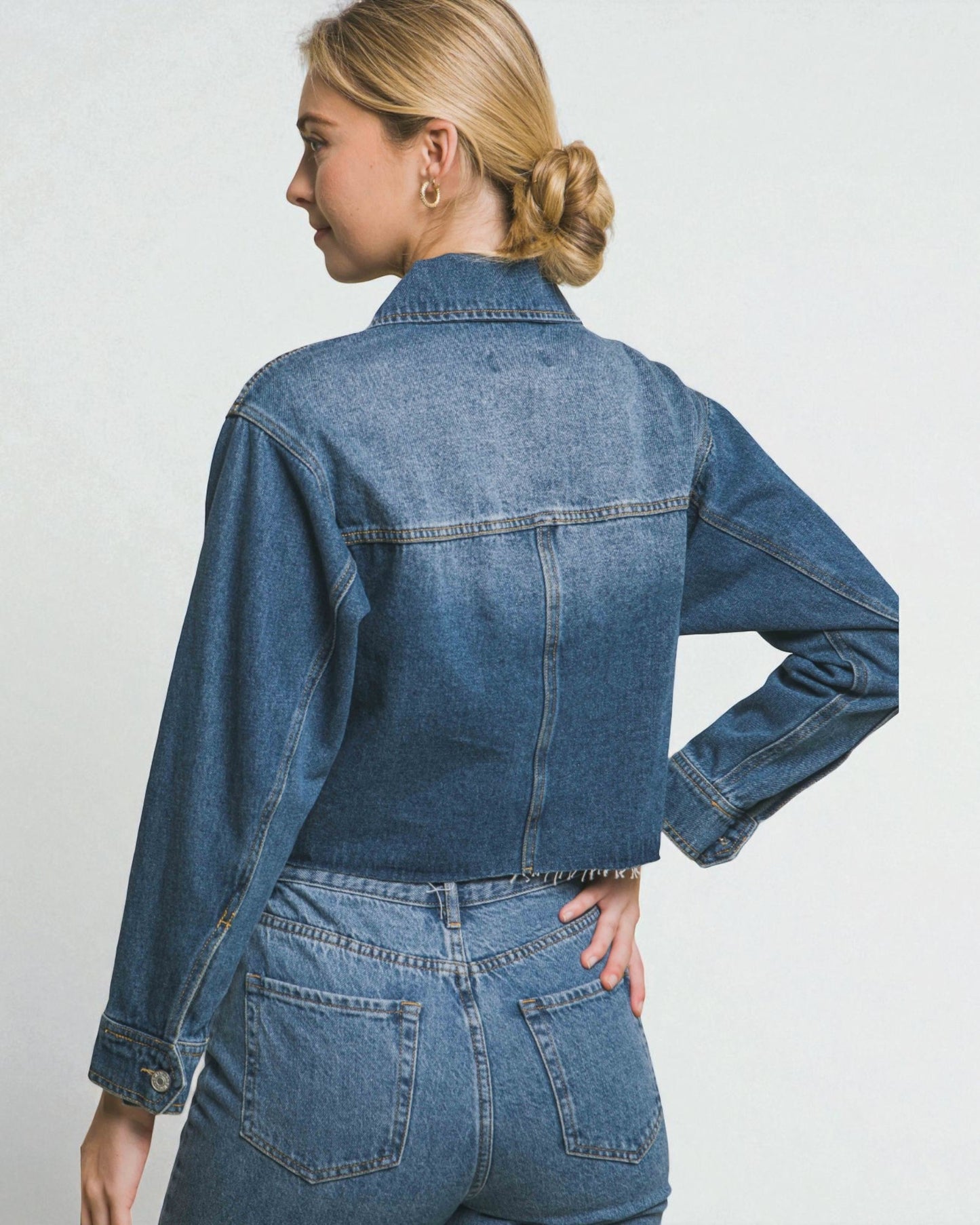 Dark Wash Cropped Denim Jacket