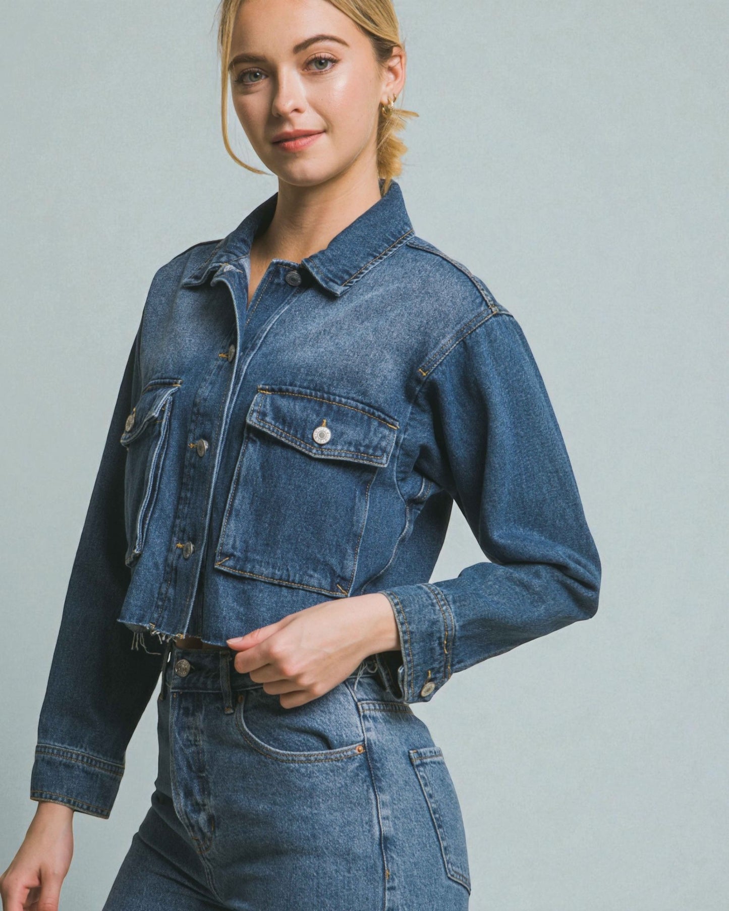 Dark Wash Cropped Denim Jacket