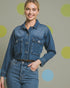 Veste en jean courte boutonnée à ourlet brut
