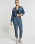 Veste en jean courte boutonnée à ourlet brut