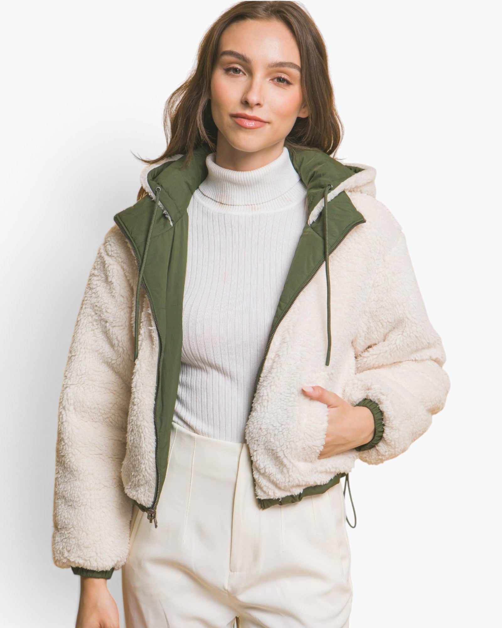 Hunter Green Reversible Sherpa Puffer Jacket