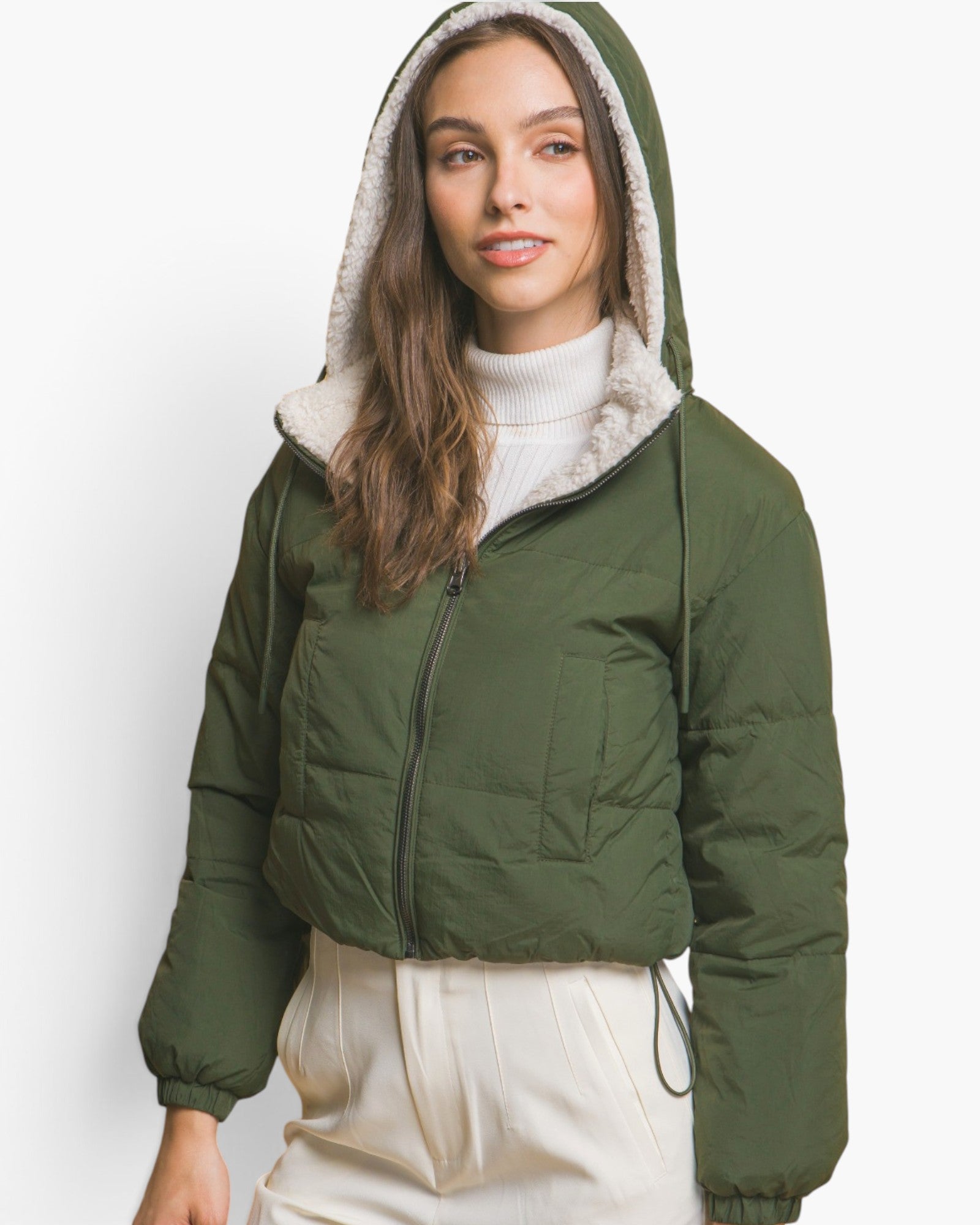Hunter Green Reversible Sherpa Puffer Jacket