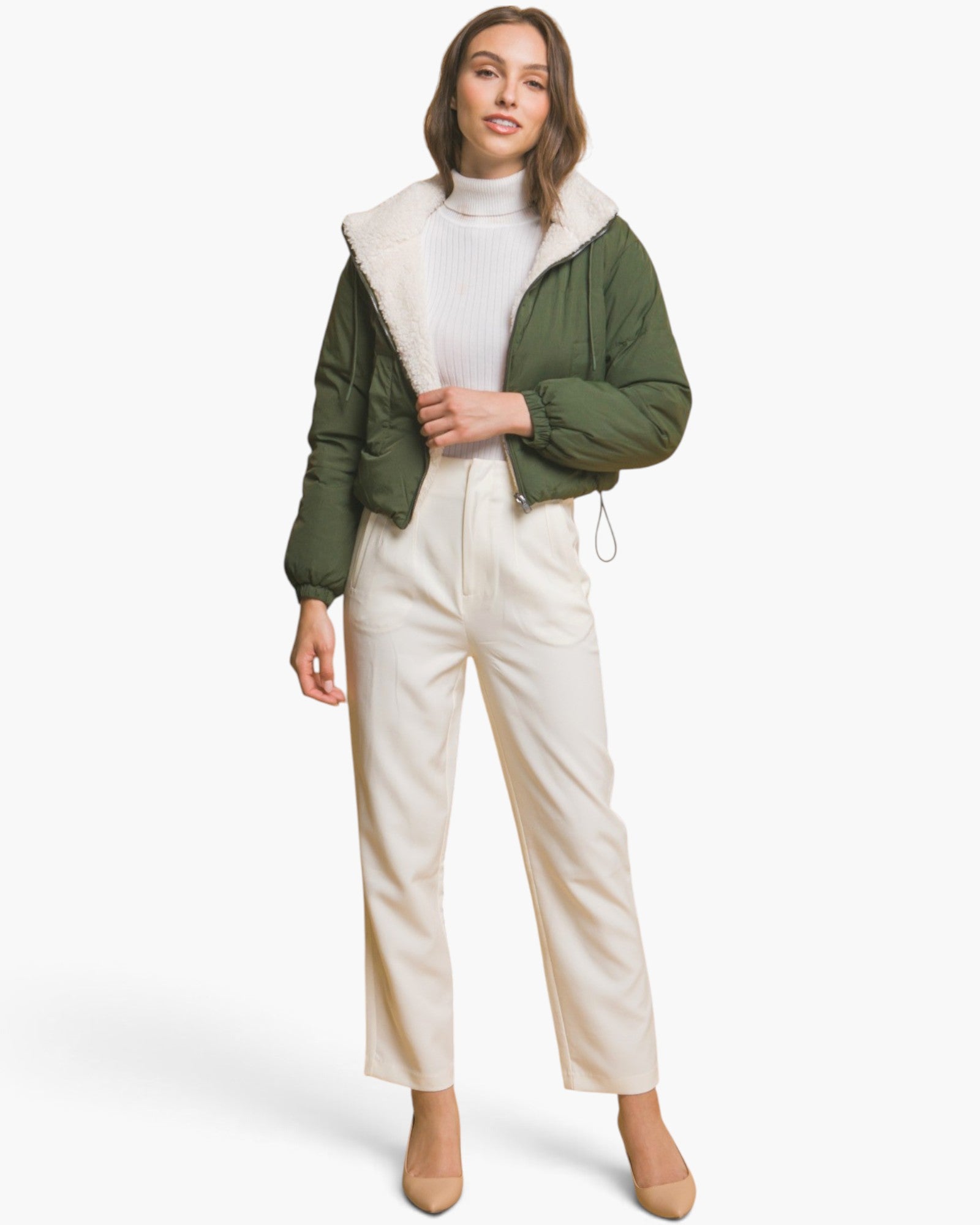 Hunter Green Reversible Sherpa Puffer Jacket