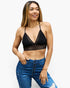 Bralette bohemio con espalda nadadora y encaje de punto acanalado en negro
