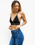 Bralette bohemio con espalda nadadora y encaje de punto acanalado en negro